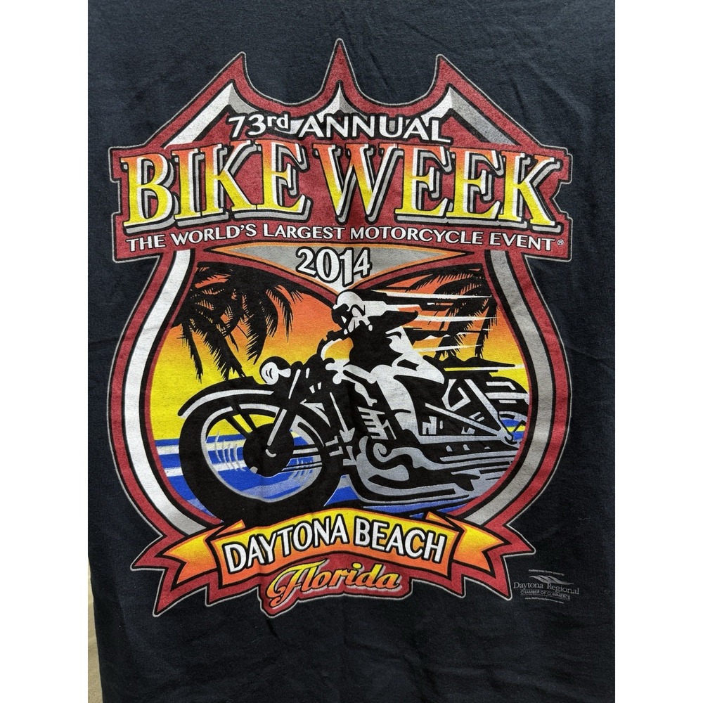 Daytona Beach Bike Week 2014 TShirt Cafe Racer Black T-Shirt Biker Large 73rd